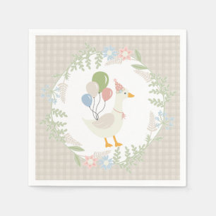 Guardanapo De Papel Papel Floral Gingham Floral de Ganso Bobo Beige