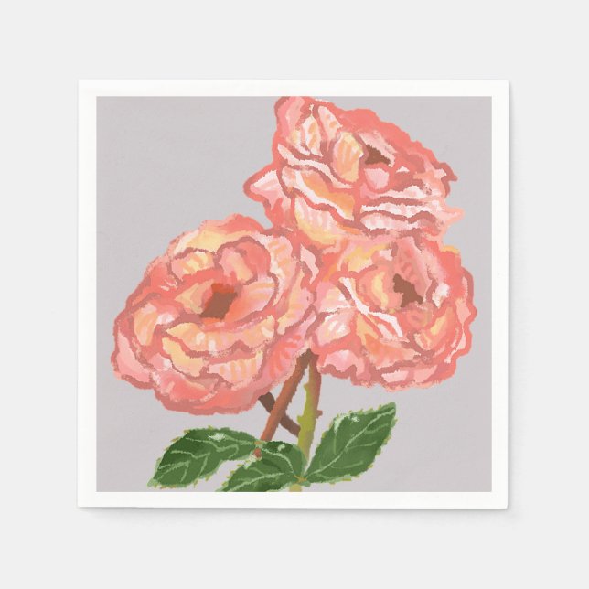 Guardanapo De Papel Papel Floral Rosa e Coral Nápoles (Frente)
