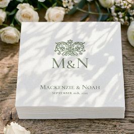 Guardanapo De Papel Papel Floral Verde Ornate Casamento Monograma