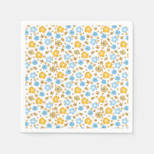 Papel Floral Vintage Azul Amarelo