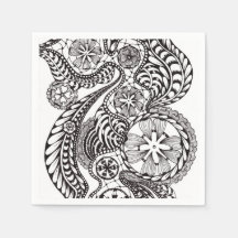 Papel Floral Zentangle Preto e Branco Elegante com