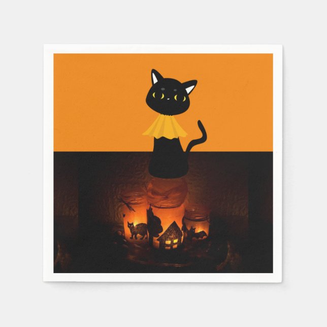 Guardanapo De Papel Papel Halloween Napkins, Gato Negro (Frente)