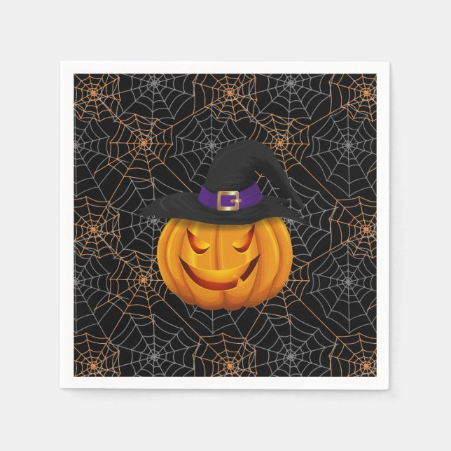 Guardanapo De Papel Papel Halloween Napkins-Spider Webs & Pumpkin (Frente)