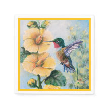 Papel Hummingbird & Hollyhocks & Cloth Napkins