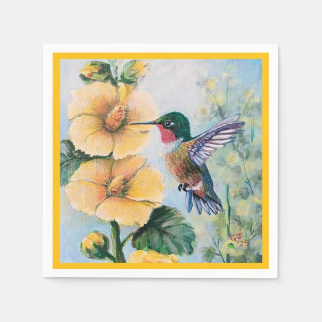 Guardanapo De Papel Papel Hummingbird & Hollyhocks & Cloth Napkins (Frente)