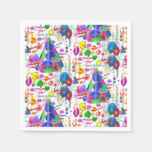 Guardanapo De Papel Papel Napkins August, 9 Aniversário (Frente)