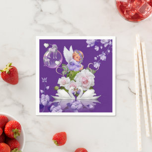 Guardanapo De Papel Papel Napkins, Baby Angel Purple Floral Unicorn