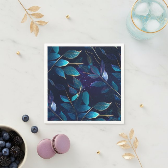 Guardanapo De Papel Papel Napkins brilhante de Folhas Azuis (Lovely set of napkins for your blue-themed party.)