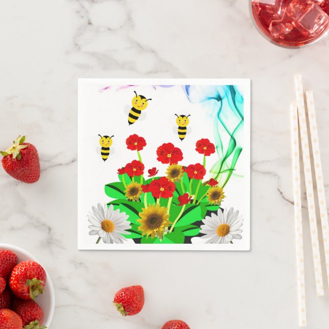 Guardanapo De Papel Papel Napkins, Bumblebee Floral Sunflower (Insitu)