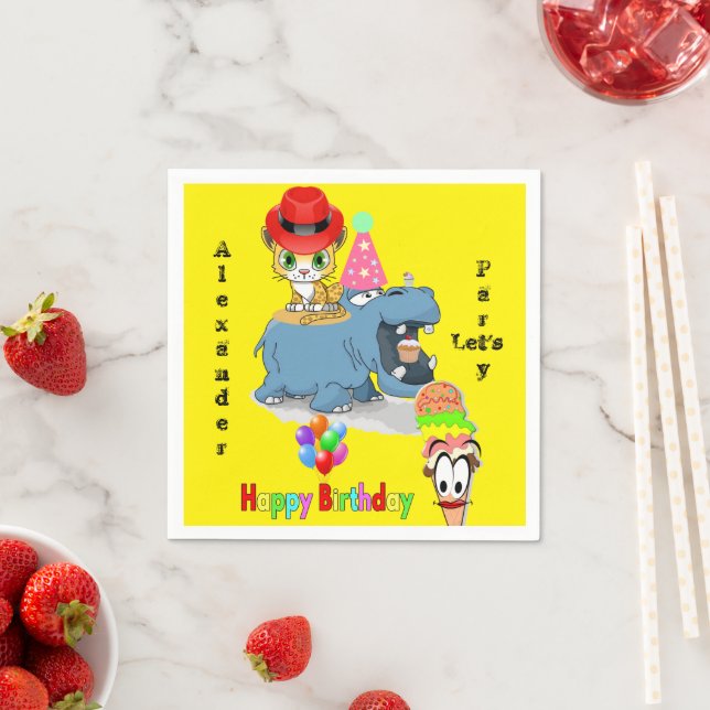 Guardanapo De Papel Papel Napkins, Feliz Aniversário Hippopotamus Kitt (Insitu)