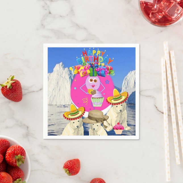 Guardanapo De Papel Papel Napkins, Feliz Urso Polar de Aniversário (Insitu)