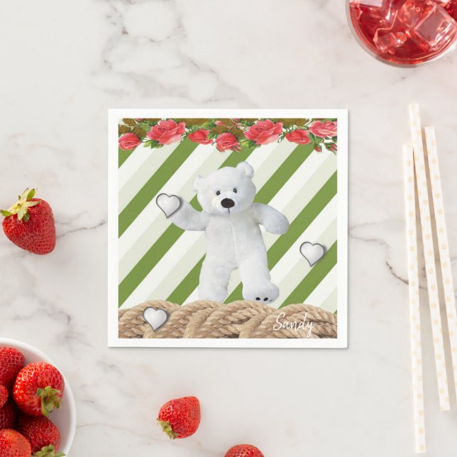 Guardanapo De Papel Papel Napkins, Green Strike White Teddy Bear (Insitu)