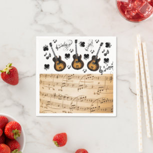 Guardanapo De Papel Papel Napkins, Guitarra Notas de Música Coraçõe