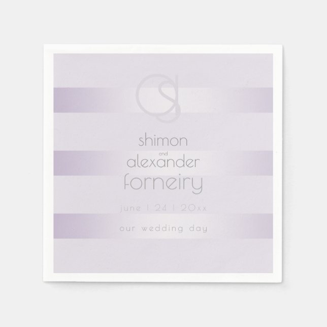Guardanapo De Papel PAPEL NAPKINS | Lilac Shimmer Stripes Monograma (Frente)