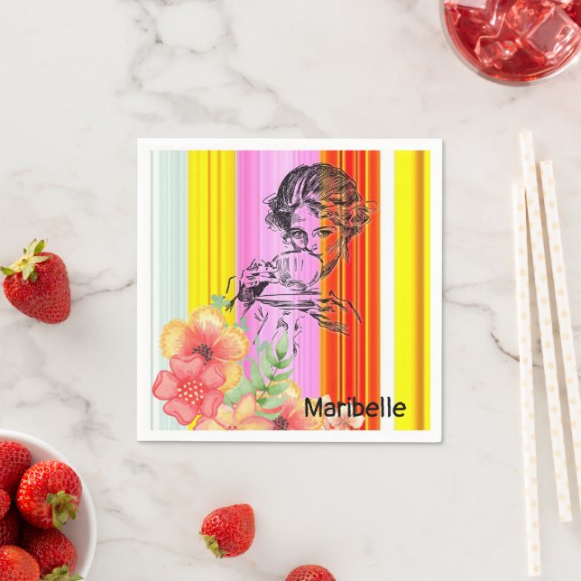 Guardanapo De Papel Papel Napkins, Mulher Vitoriana Stripe (Insitu)