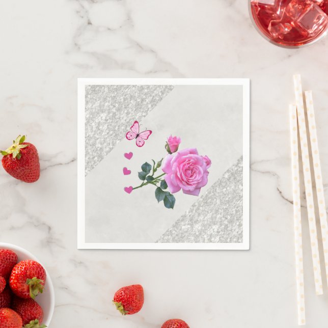 Guardanapo De Papel Papel Napkins, Rosa Rosa Rosa Rosa Silver (Insitu)