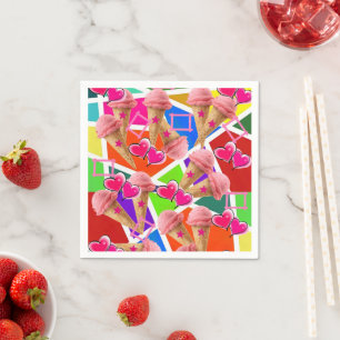 Guardanapo De Papel Papel Napkins, Sorvete Corações Rosa