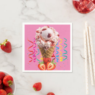 Guardanapo De Papel Papel Napkins, Sorvete de Morango Feliz Aniversár