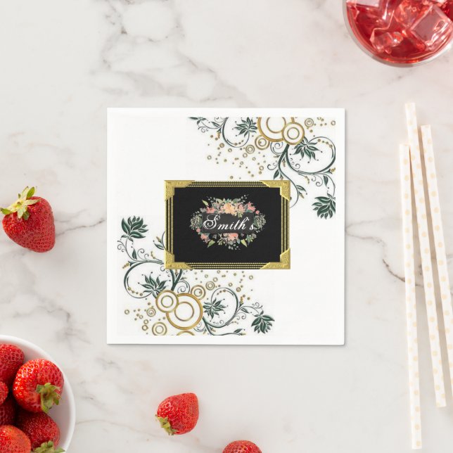 Guardanapo De Papel Papel Nápoles, Flor Preto Monograma (Insitu)