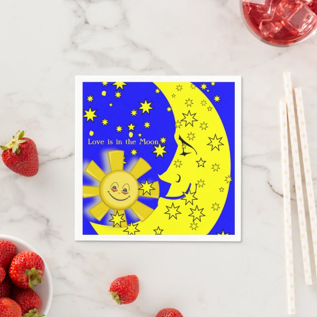 Guardanapo De Papel Papel Nápoles, Sol Lua Amarelo Estrelas Azul (Insitu)