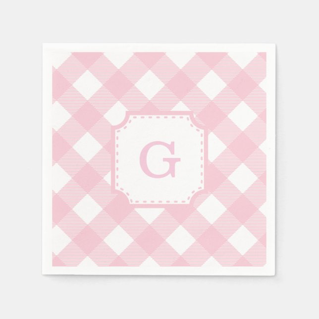 Guardanapo De Papel Papel-Padrão Checkado Gingham rosa Napkin (Frente)