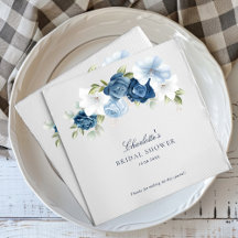 Papel para Chá de Bebê Floral Azul Poento em Aquar