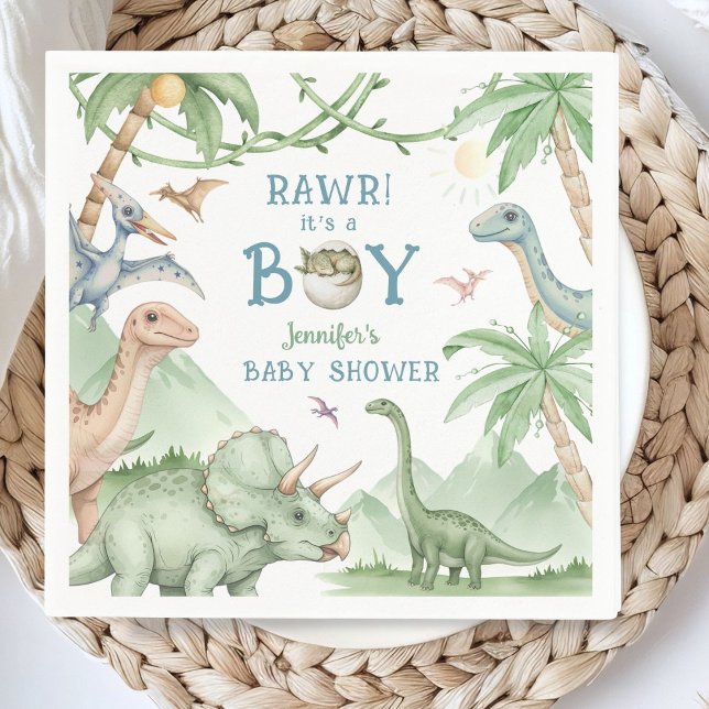 Guardanapo De Papel Papel para Chá de Bebê Rawr Boy Dinossauro (Criador carregado)