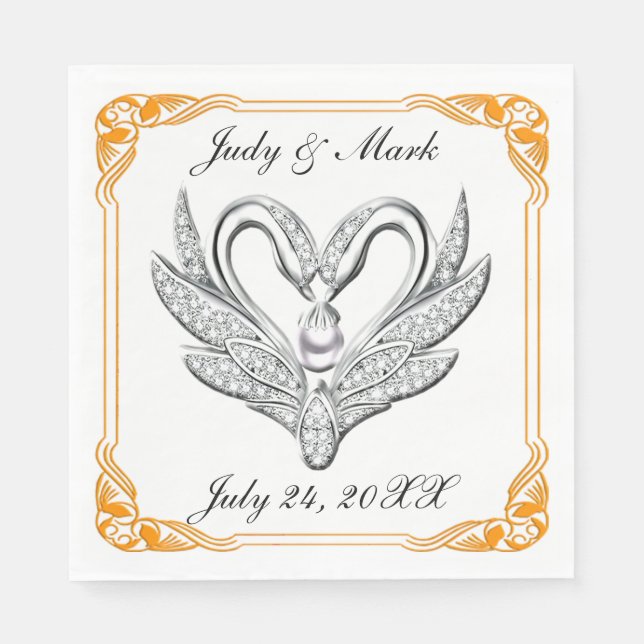 Guardanapo De Papel Papel para Cisnes de Prata de Fita Laranja (Frente)