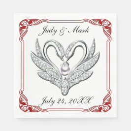 Guardanapo De Papel Papel para Cisnes de Prata de Fita Vermelha Nápole