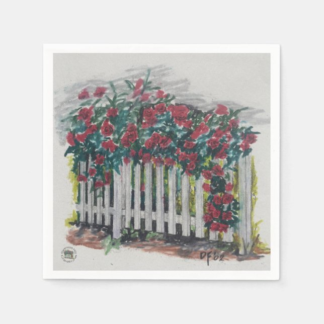 Guardanapo De Papel Papel para coquetéis rosas e cercas (Frente)