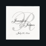 Guardanapo De Papel Papel personalizado clássico em preto e branco em<br><div class="desc">Guardanapos personalizados de papel monograma para casamentos. Personalize este acessório de casamento do excelente com os nomes da noiva e noiva,  data de casamento,  inicial ou qualquer coisa que você quiser. Visite nossa loja ou clique na guia read more para ver outros itens que correspondam a este design.</div>
