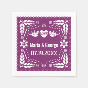 Guardanapo De Papel Papel picado ama pássaros casados roxos fiesta