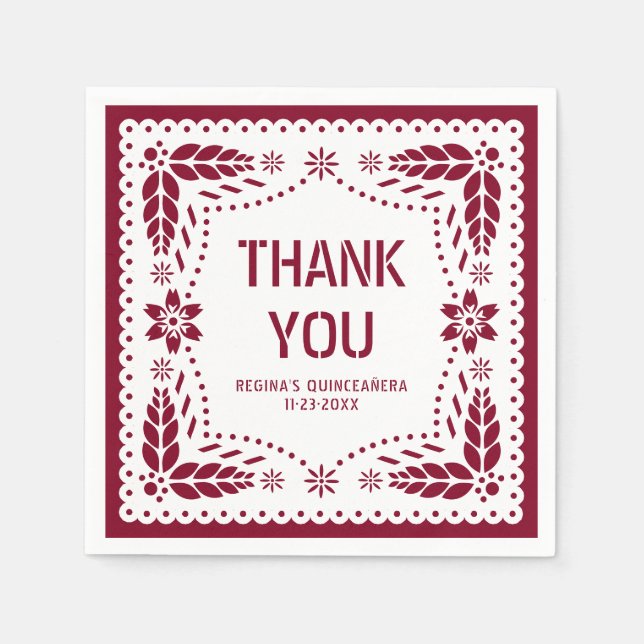 Guardanapo De Papel Papel picado burgundy Obrigado QUINCEAÑERA (Frente)