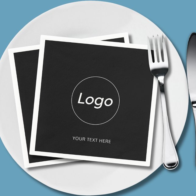 Guardanapo De Papel Papel Simples com Logotipo Preto (Logo promotional paper napkins with custom text)