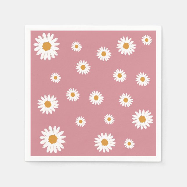 Guardanapo De Papel Papel Tema Dusty Pink Daisy Napkin (Frente)