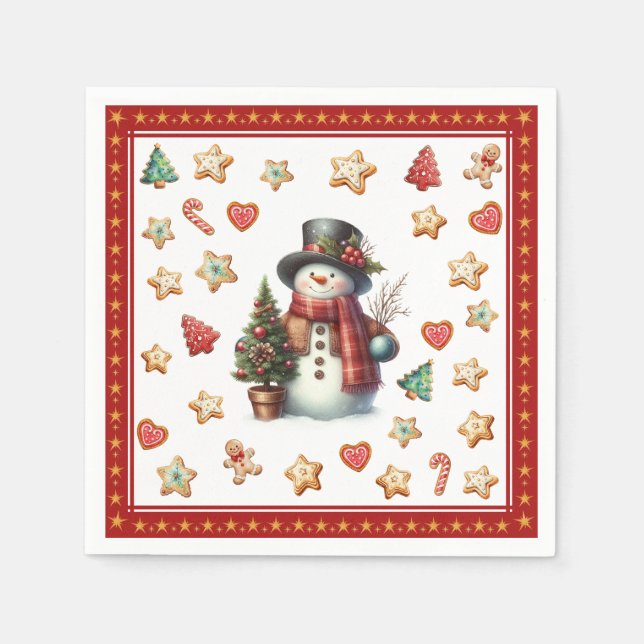 Guardanapo De Papel Paper Napkin Cocktail Snowman Christmas Cookies (Frente)