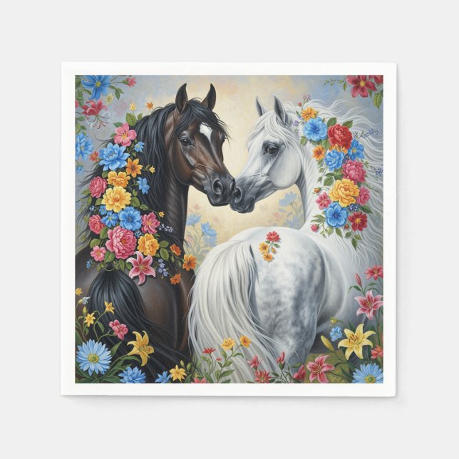 Guardanapo De Papel Paper Napkin Horses framed in flowers (Frente)