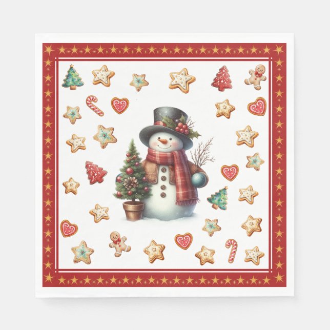 Guardanapo De Papel Paper Napkin Lunch Snowman and Christmas Cookies (Frente)