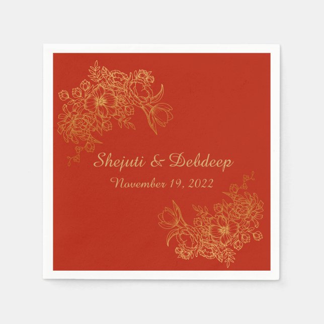 Guardanapo De Papel Paper Napkin with Elegant Red & Gold  (Frente)