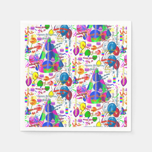 Guardanapo De Papel Paper Napkins August, 26 Aniversário (Frente)