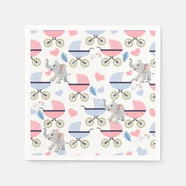 Guardanapo De Papel Paper Napkins Baby Stroller Elephant Stork  (Frente)