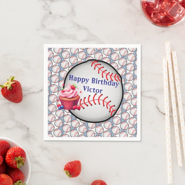 Guardanapo De Papel Paper Napkins Blue White Stripe Birthday Baseball (Insitu)
