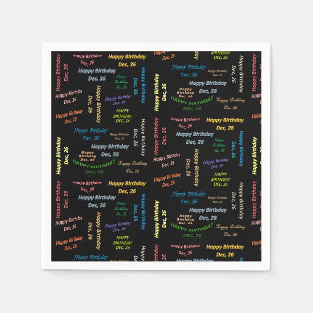 Guardanapo De Papel Paper Napkins dezembro, 26 Aniversário (Frente)