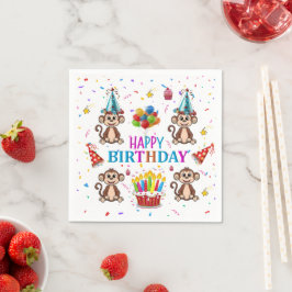 Guardanapo De Papel Paper Napkins, Happy Birthday Confetti Monkey Cake