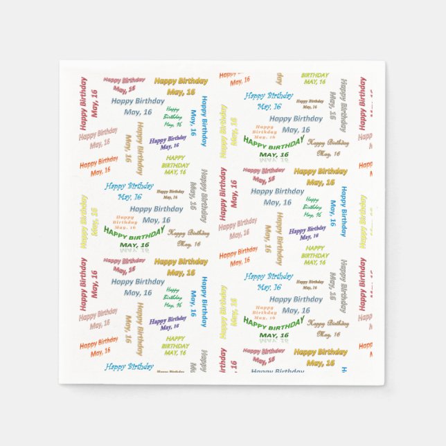 Guardanapo De Papel Paper Napkins May, 16 Birthday (Frente)