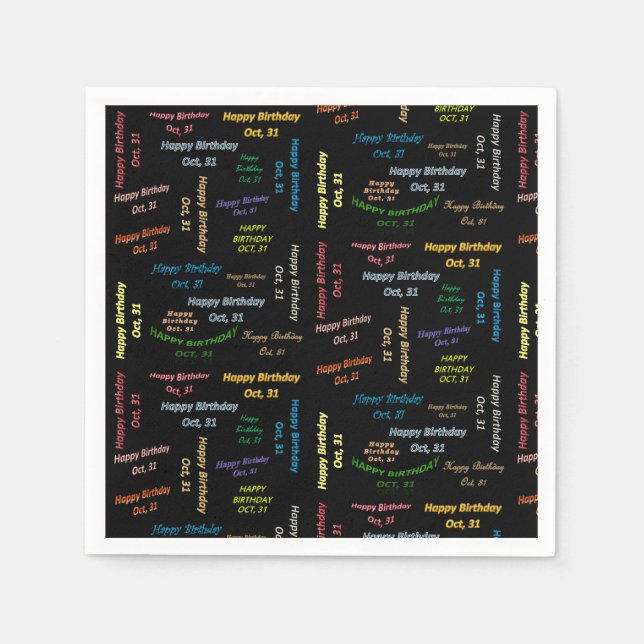 Guardanapo De Papel Paper Napkins outubro, 31 Aniversário (Frente)
