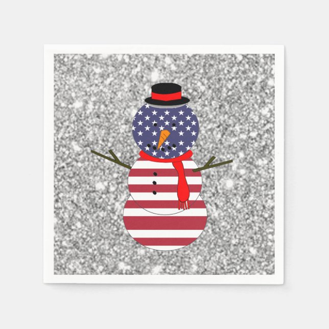 Guardanapo De Papel Paper Napkins Patriotic USA flag Snowman Christmas (Frente)