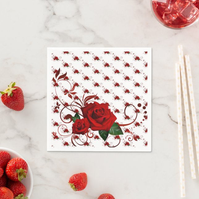 Guardanapo De Papel Paper Napkins, Red Rose Floral (Insitu)