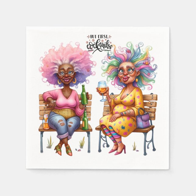 Guardanapo De Papel Papo De Cocktails Para Mulheres De Vinho Pregado (Frente)