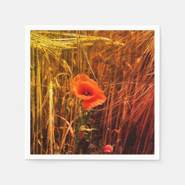 Guardanapo De Papel Papoila Vermelha No Campo De Trigo Ouro (Frente)